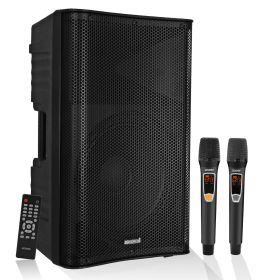 5 Core Karaoke Machine 150W Big Bluetooth PA System Powered DJ Singing Party Speaker w 2 Wireless Microphones Portable Large Professional Outdoor Soun