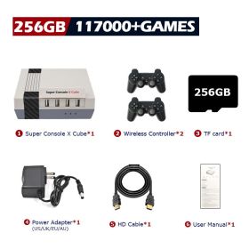 Super Console X Cube Retro Game Console Support 117000 Video Games 70 Emulators for PSP/PS1/DC/N64/MAME with Gamepads (Color: 256G wireless-2, Bundle: US PLUG)